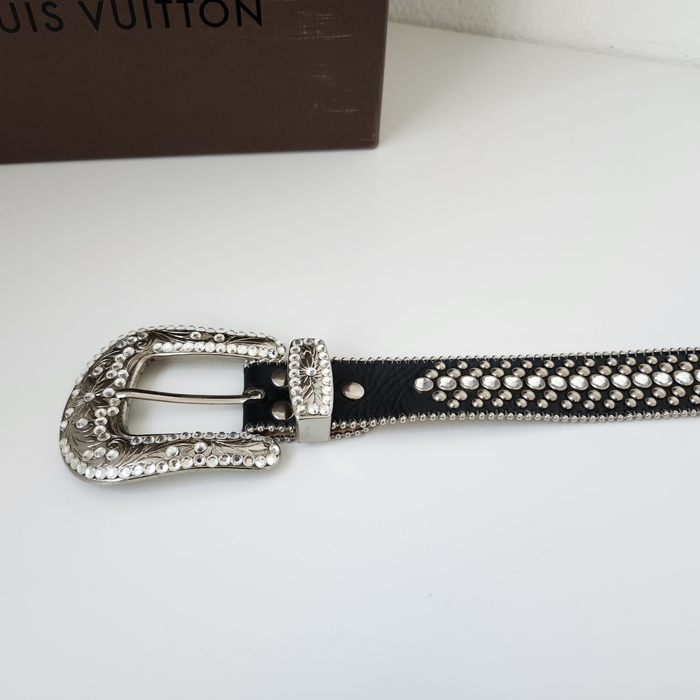LEAVING POSH FINAL CLEARANCE B.B. Simon Black and Silver Crystal Studded Belt - Picture 4 of 14